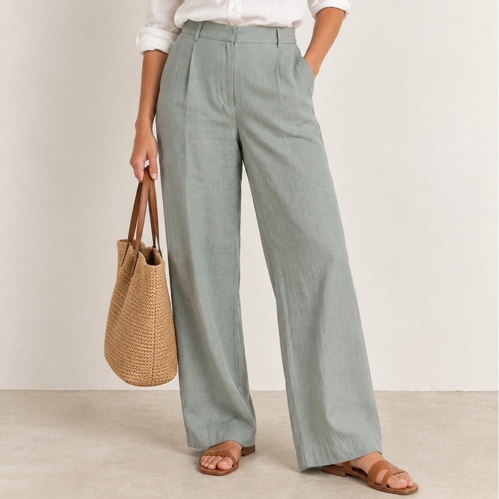 Old Navy Linen-Blend Taylor Wide Leg Trouser Pants High Waist Sage Large Tall